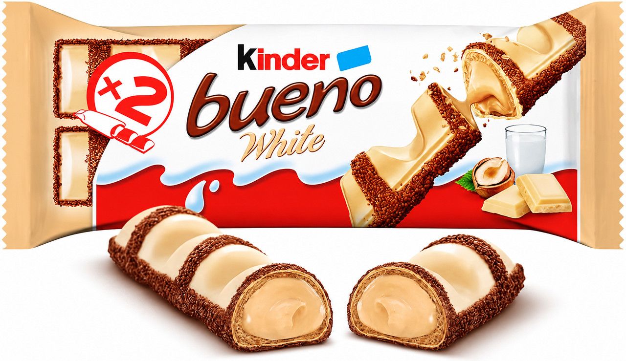 Набір Шоколадно-вафельні батончики Kinder Bueno White Haselnuss Кіндер білий шоколад з молочно-горіховим кремом 2шт 39г