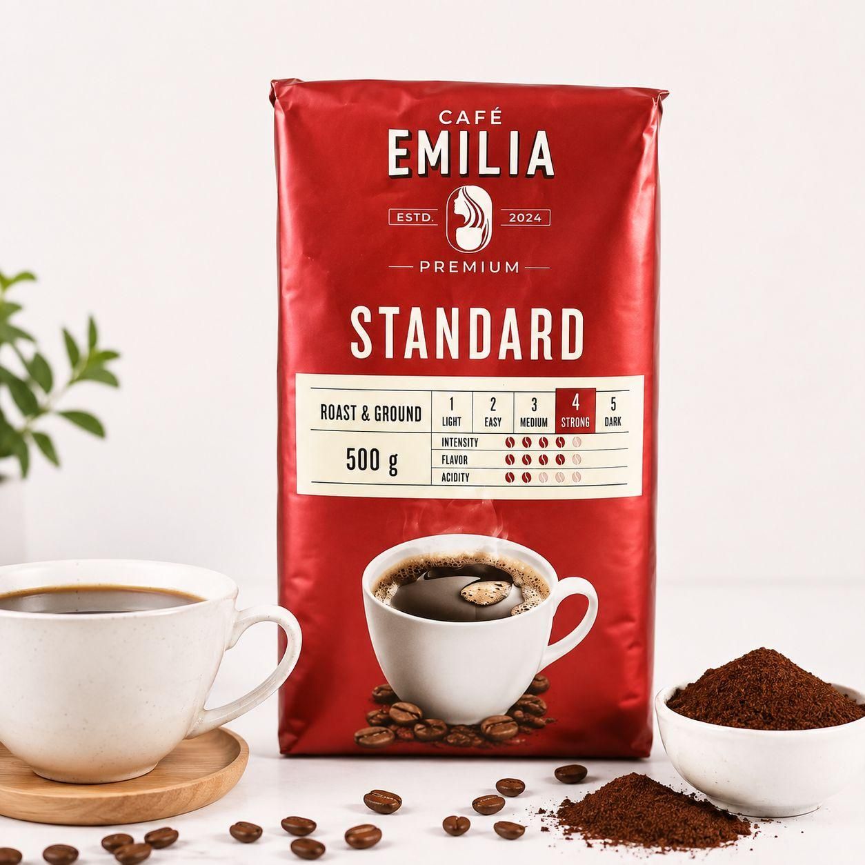 Кава мелена Café Emilia Standart Premium Roast&Ground Coffee Кафе Емілія Стандарт купаж Арабіки та робусти Середня обжарка 500г