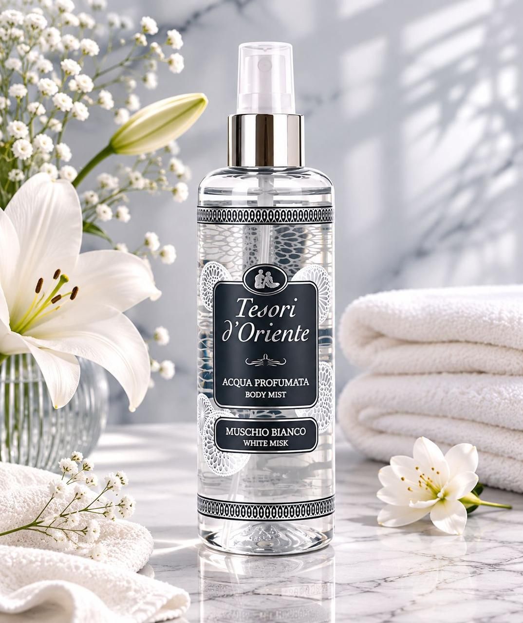 Парфумований Міст ароматизована вода для тіла Tesori d'Oriente Muschio Bianco body mist Тесорі Білий Мускус спрей 200мл