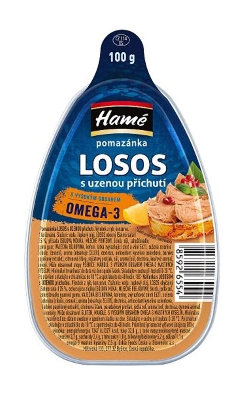 Паштет рибний копчений Лосось Hame pomazanka Losos z uzenou prichuti Omega-3 Хаме помазанка Омега3 Лодочка 100г