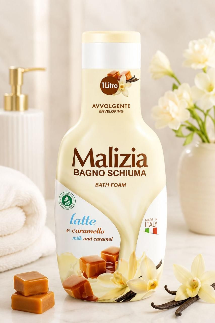 Гель-піна для душу та Ванни Релаксуюча Malizia Bagno Schiuma Bath Foam Latte e Caramello Малізія Помякшення Молоко та Каремель 1л