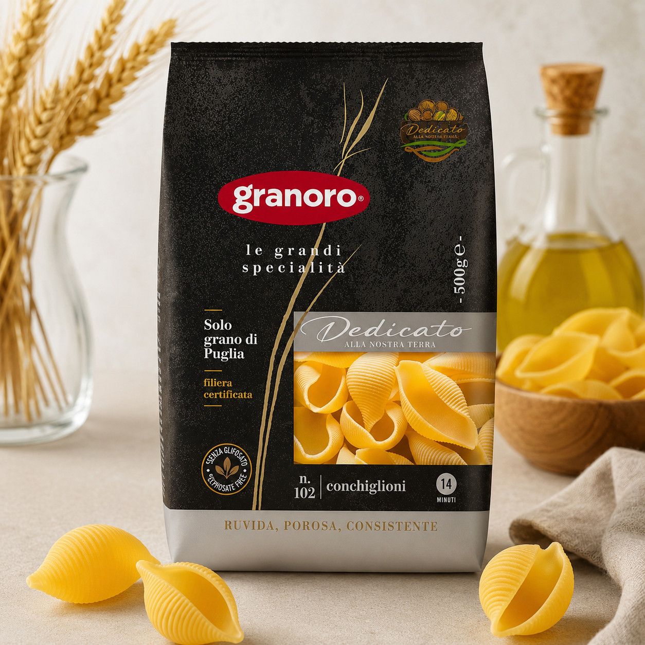 Паста Кончільоні вищий сорт Granoro Dedicato Conchiglioni Le grandi specialita n.102 Граноро макарони Мушлі з Апулії Пакет 500г