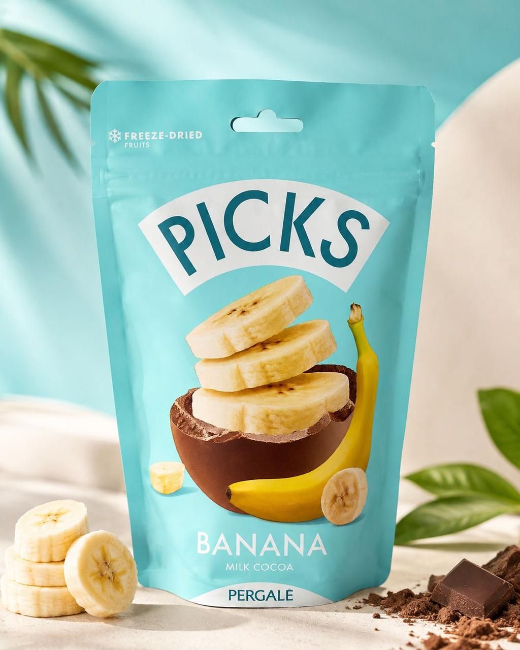 Фрукти сублімовані Банан в шоколадній оболонці Pergale Picks Freeze Dried Banana Milk Cocoa Пікс пергалі молочний Пакет 90г
