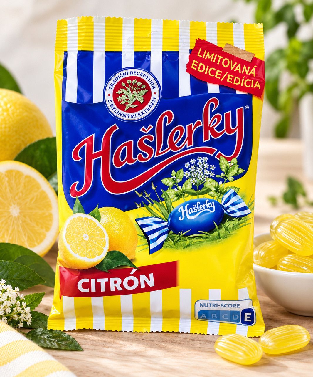 Цукерки льодяники Hašlerky Citrón Lemon Limitovaná Edice Хашлерки смоктальні Лимон трави ментол 90г