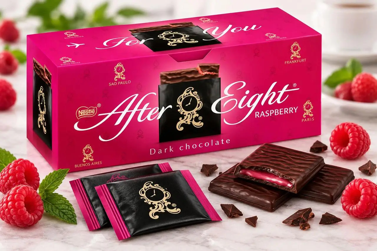 Шоколад чорний з малиновим кремом Nestle After Eight Raspberry Dark Chocolate пластинки 24шт 200г