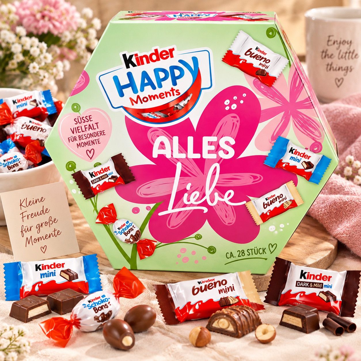 Набір Подарунковий шоколадні цукерки Kinder Happy Moments Alles Liebe Кіндер Хеппі Моментс асорті мініси 25шт Коробка 165г