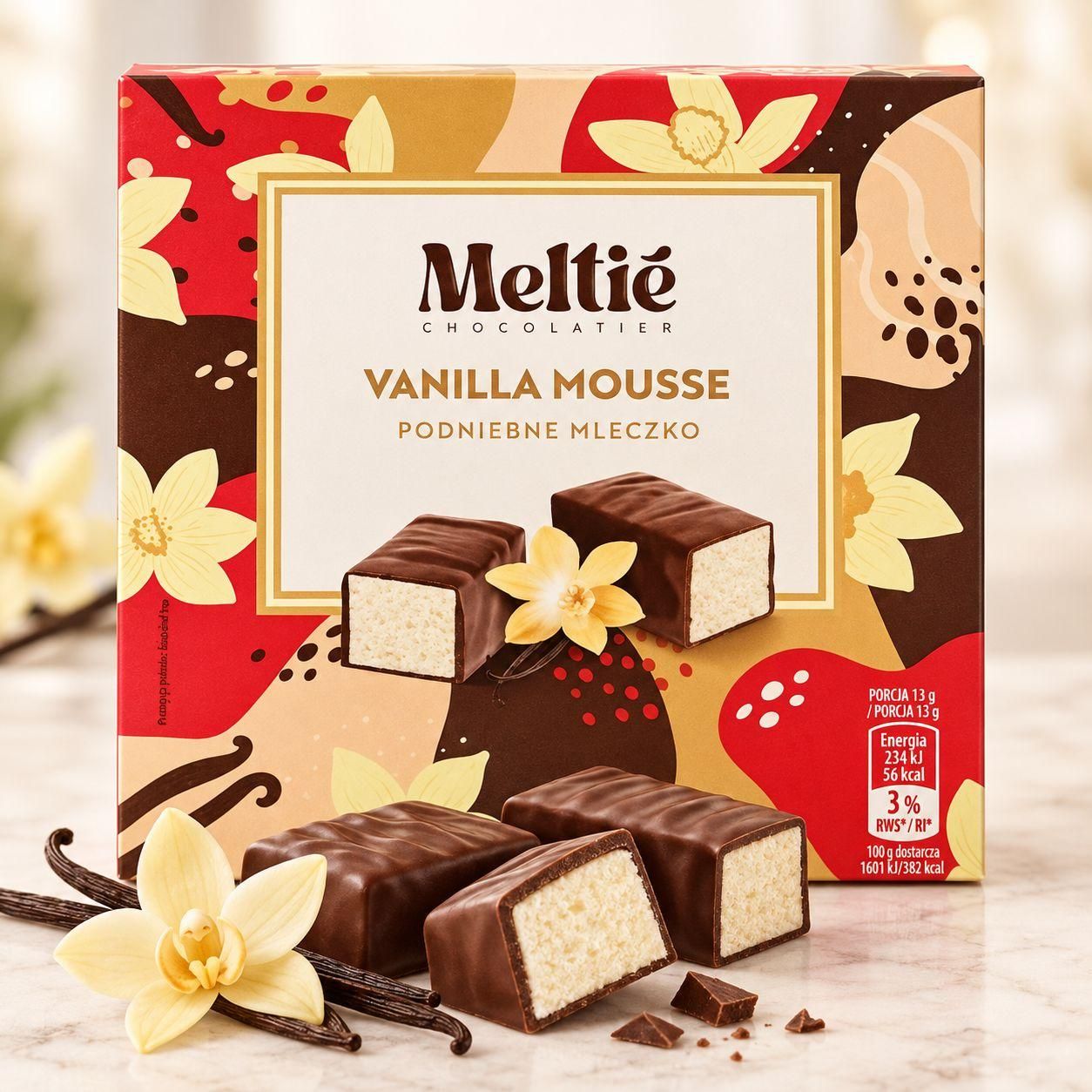 Цукерки Пташине молоко Meltie Chocolatier Vanilla Mousse Podniebne Mleczko Мелті ванільне суфле в шоколаді Коробка 380г