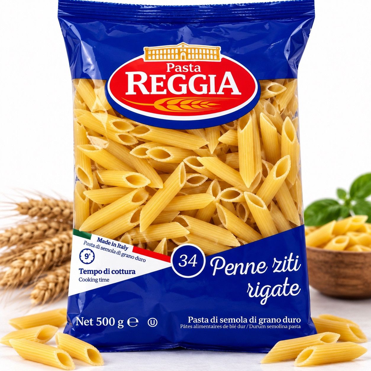 Макарони Пенне рігаті Pasta Reggia №34 Penne Ziti Rigate Реджія Паста Макарони Перо Рифлені Пшеничні Тверді сорти Пакет 500г