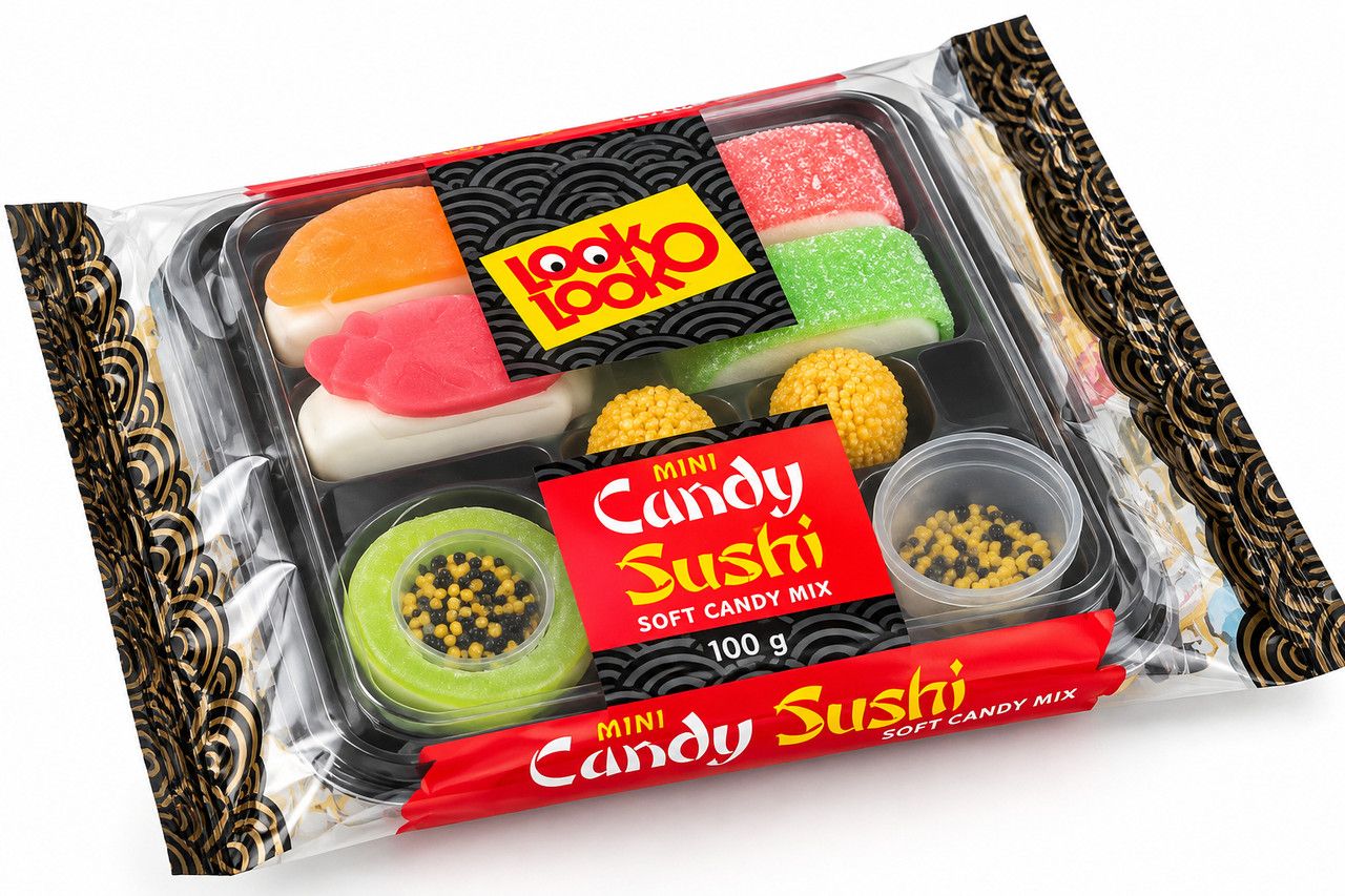 Цукерки Жувальні у формі Суші Look-O-Look Mini Candy Sushi Лук-О-Лук Міні Суші Асорті мармеладних цукерок Бокс 100г