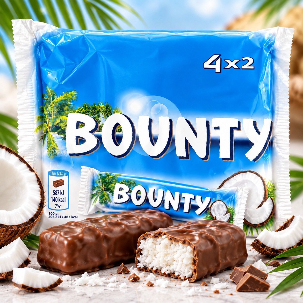 Набір Шоколадні батончики Bounty Coconut Bar 4x Баунті молочний шоколад з кокосовою стружкою 4 подвійні упаковки 8шт 228г