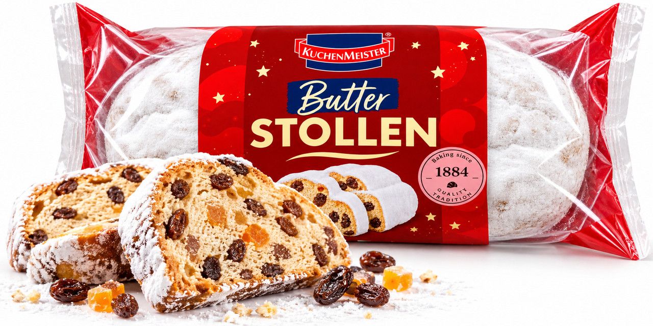 Штолен Різдвяний KuchenMeister Butter Stollen КухенМайстер вершковий з родзинками та цукатами традиційний німецький кекс 500г