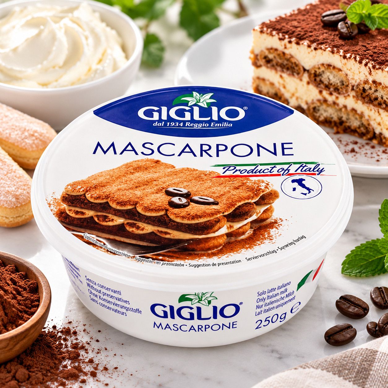 Сир вершковий Mascarpone Giglio Маскарпоне Джильйо ніжний крем-сир для Тірамісу десертів та кремів 250г