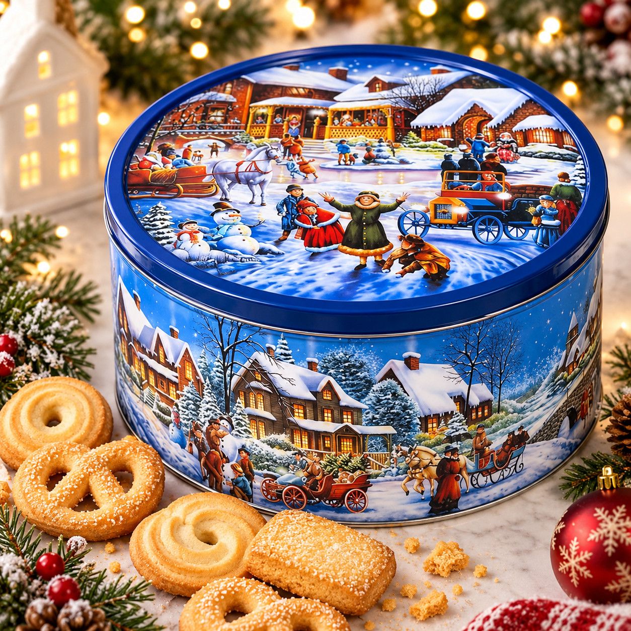 Печиво вершкове Різдвяне Jacobsens Bakery Winter Village Джейкобсенс асорті печиво Данії у подарунковій металевій Коробці 400г