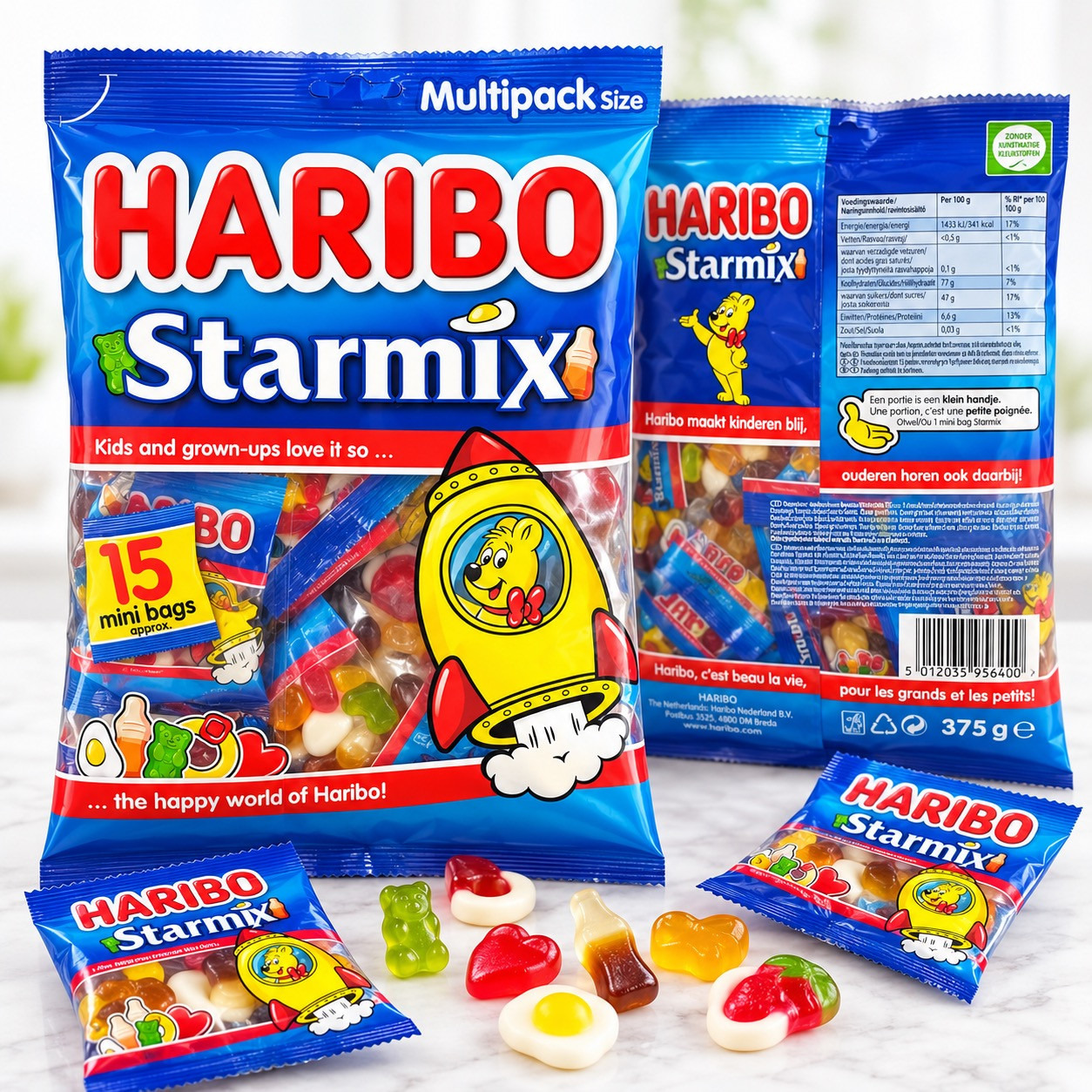 Цукерки жувальні Haribo Starmix Multipack Харібо Стармікс асорті мармеладних цукерок 15 міні-пакетиків 375г