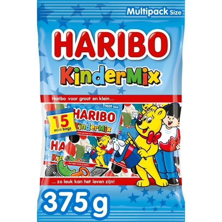 Цукерки жувальні Haribo KinderMix Multipack Харібо Кіндер Мікс асорті мармеладу желейок та лакриці 15 міні-пакетиків 375г