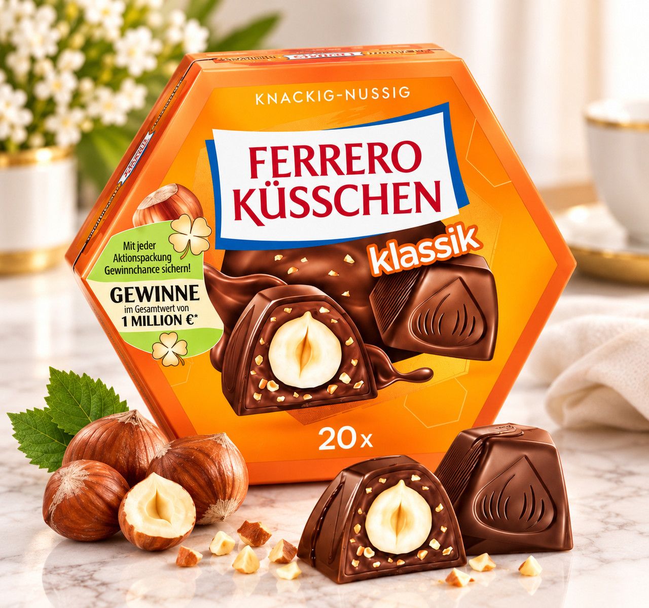 Набір Подарунок Шоколадні цукерки Ferrero Küsschen Klassik Ферреро Кюсхен Класік цілий фундук молочний шоколад 20шт Коробка 178г