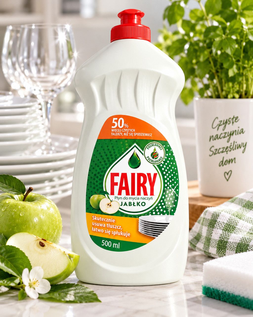 Засіб Гель для миття посуду Fairy Apple Фейрі Зелене Яблуко ефективний Антижир для ручного миття 500мл