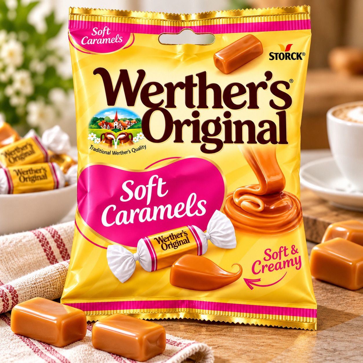 Цукерки Іриски Werther’s Original Soft Caramels Soft&Creamy Вертерс Оріджинал м’яка вершкова карамель жувальні Пакет 75г