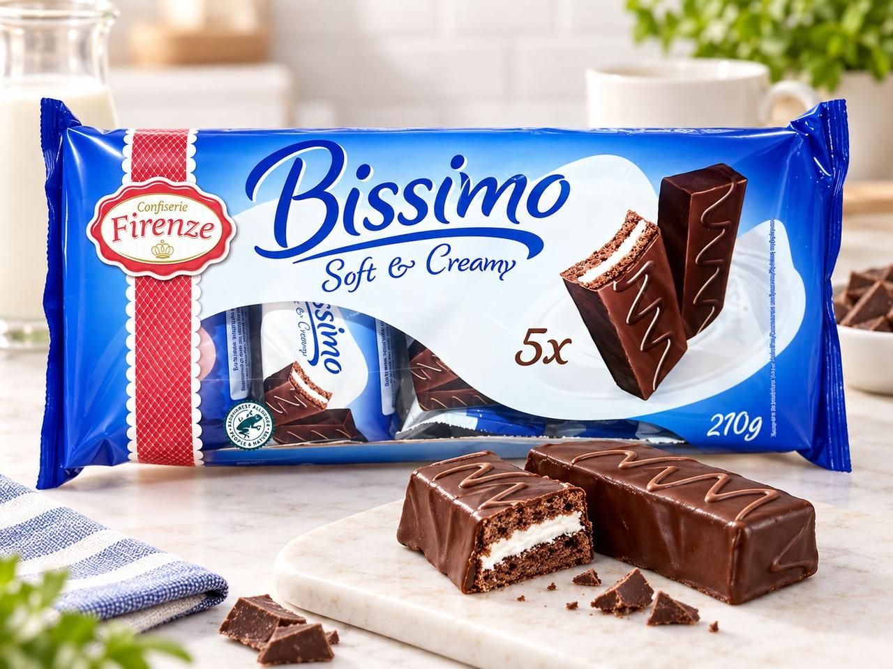 Набір Тістечка шоколадні Bissimo Soft&Creamy Біссімо бісквітні з ніжною кремовою начинкою 5шт міні-упаковка 210г