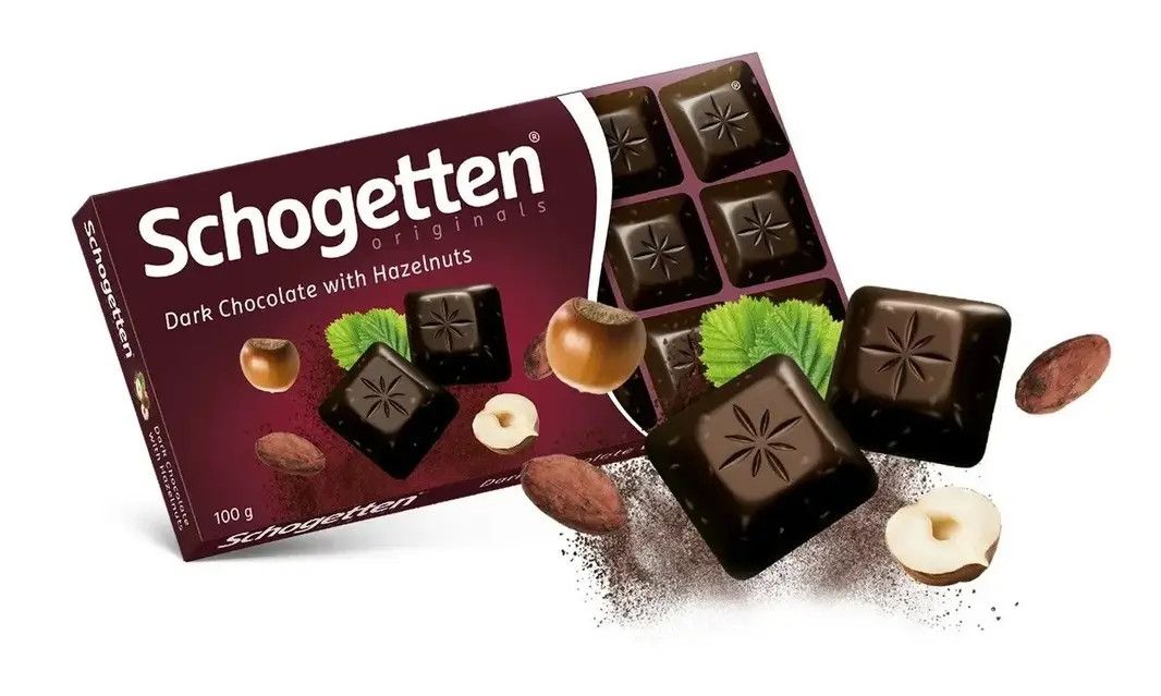 Шоколад чорний Schogetten Originals Dark Chocolate with Hazelnuts Шогеттен темний з обсмаженим фундуком та хрусткими горіхами 18шт