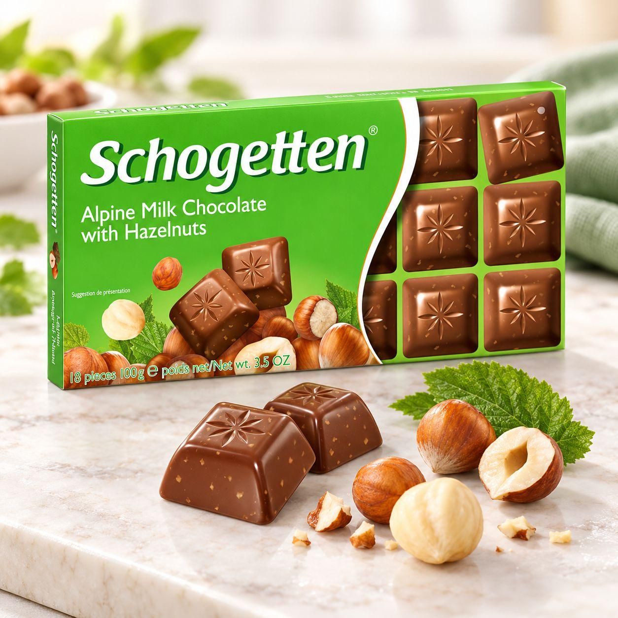 Шоколад молочний Schogetten Originals Alpine Milk Chocolate with Hazelnuts Шогеттен Альпійський з хрустким фундуком 18шт 100г