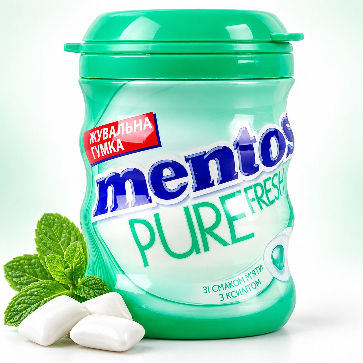 Жувальна Гумка Подушки без Цукру Mentos Pure Fresh Ментос Пюр Фреш Свіжа М’ята з Ксилітом та Рідким Центром Пластикова Банка 56г