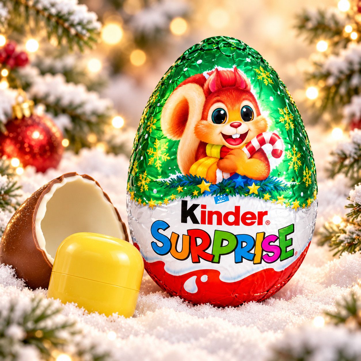 Шоколадне Яйце з Іграшкою Kinder Surprise Christmas Squirrel Кіндер Сюрприз Білочка Новорічне Молочний Шоколад Крем Шар 1шт 20г
