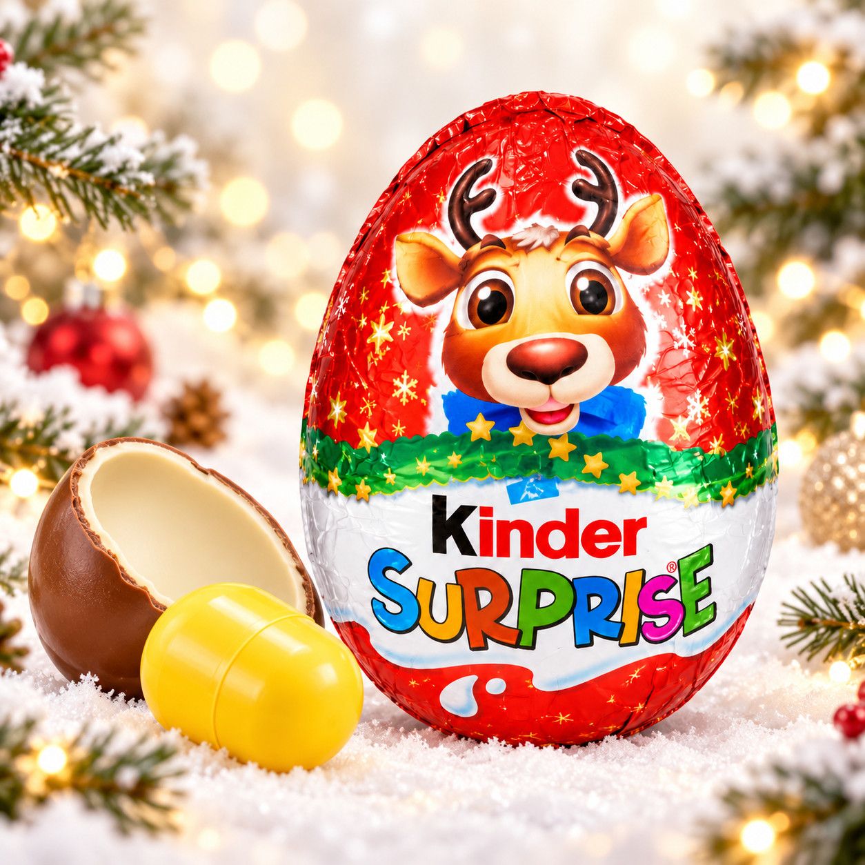 Шоколадне Яйце з Іграшкою Kinder Surprise Christmas Reindeer Кіндер Сюрприз Новорічний Олень Молочний Шоколад кремовий Шар 1шт 20г