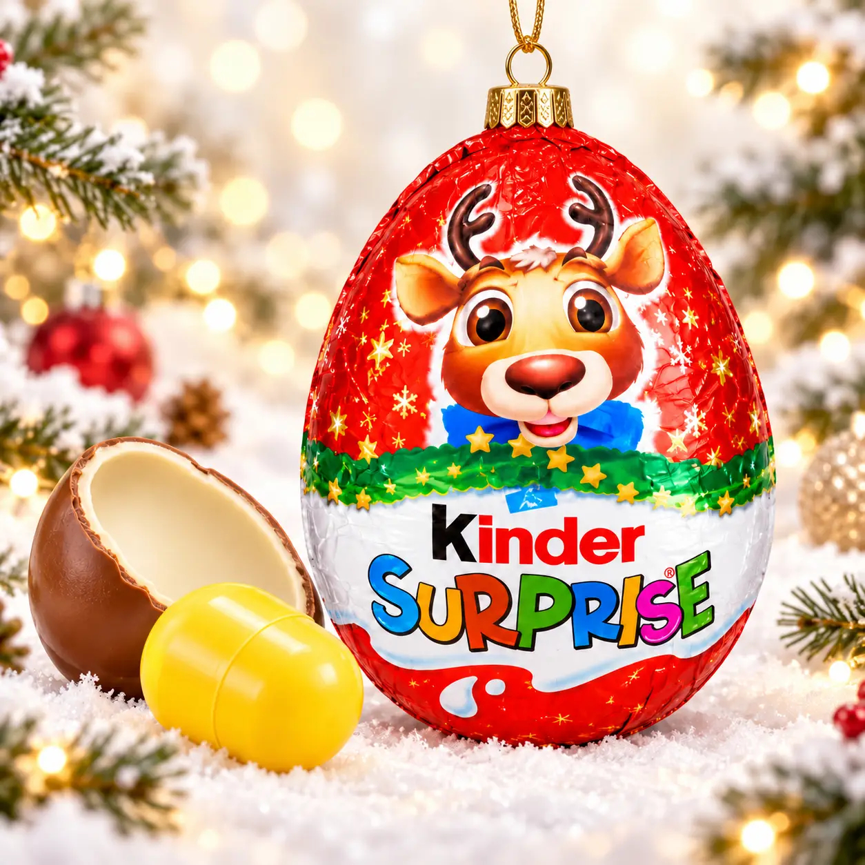 Шоколадне Яйце з Іграшкою та Підвіскою на Ялинку Kinder Surprise Christmas Reindeer Кіндер Сюрприз Олень Новорічне 1шт 20г
