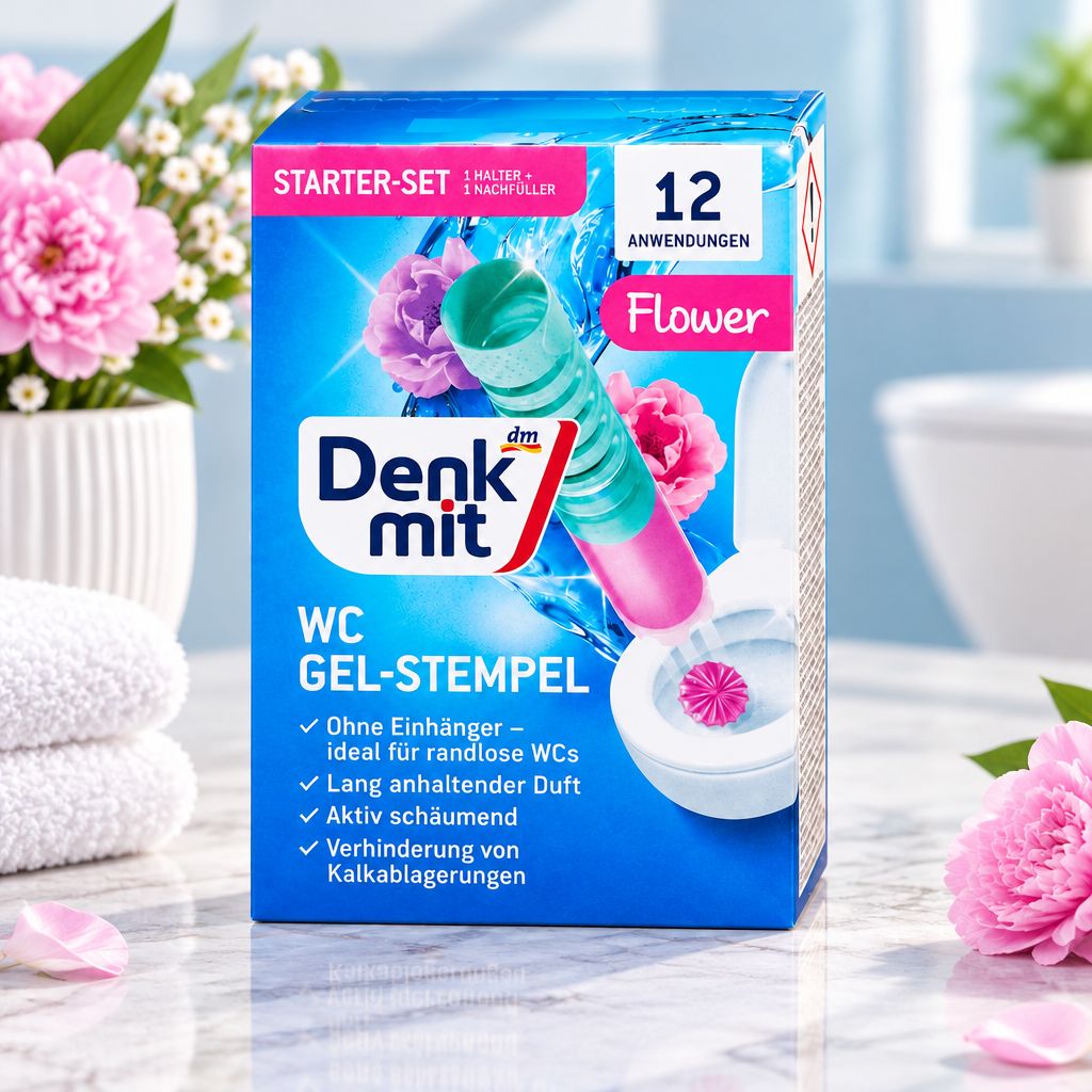 Освіжувач повітря гелевий штамп для унітаза Denkmit WC Gel-Stempel Flower з квітковим ароматом стартовий набір 12проб 75мл