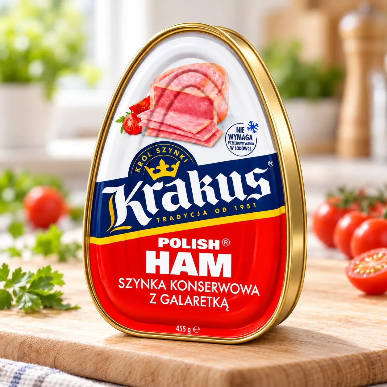 Шинка для Тостів Krakus Polish Ham Szynka Konserwowa z Galaretką Кракус Консервована Бутербродна Шинка в Желе Металева Банка 455г