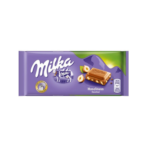 Шоколад молочний плитка Milka Haselnuss Мілка з лісовими горіхами 90г