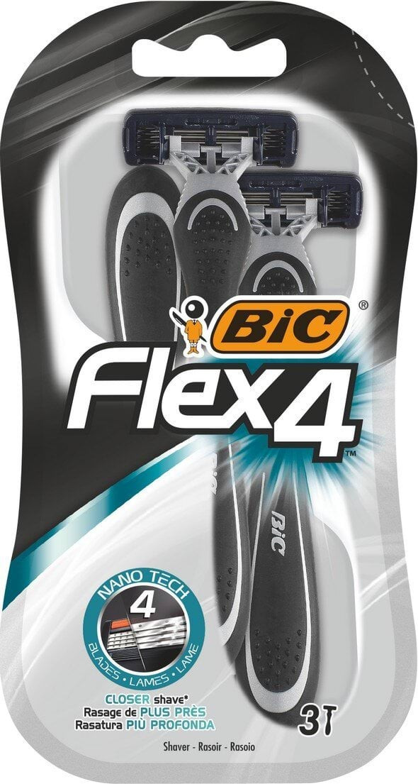 Бритви для гоління Чоловічі Bic Flex4 Nano Бік Флекс4 Нано станки Змінні головки Змащувальна змужка 4леза 3шт