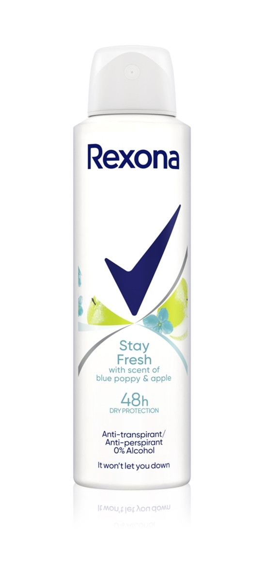 Жіночий аерозольний Антиперспірант Спрей Rexona Stay Fresh Blue poppy&Apple Scent 48h Рексона Залишайся свіжою Мак та Яблуко 150мл