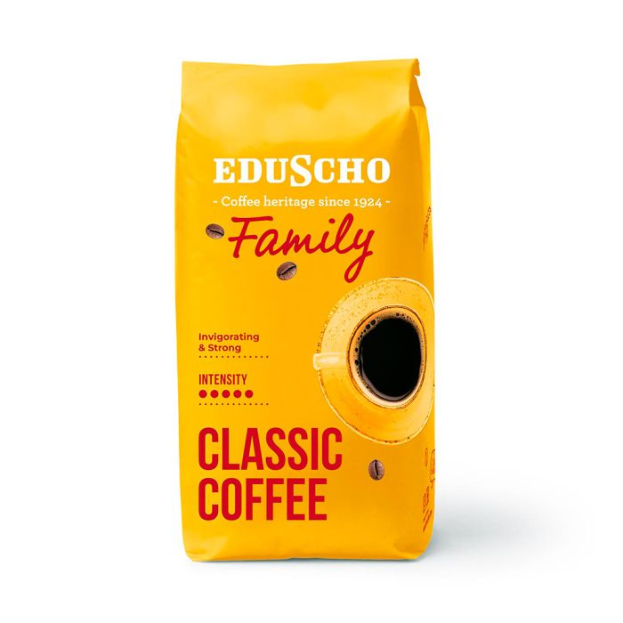 Кава зернова Eduscho Family classic Ground coffee Invigorating&Strong Едушо Фемелі 100% Робуста Міцна Вакуум Пакет 1000г