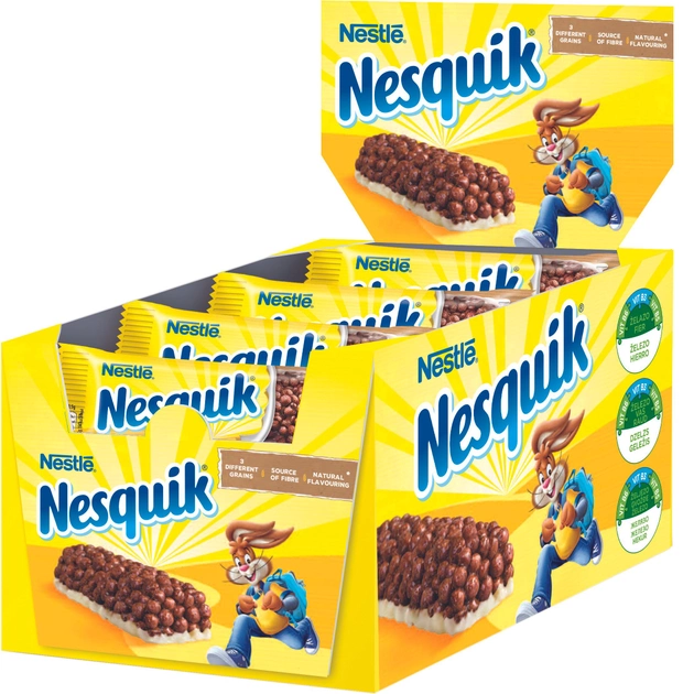 Упаковка батончиків NESTLE NESQUIK з цільними злаками, какао и вітаміном Д 25 г х 16 шт