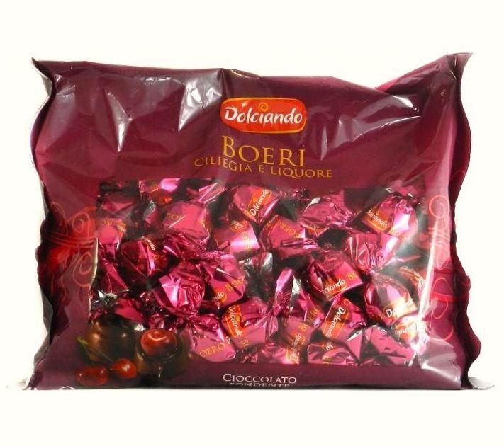 Шоколадні цукерки Вишня в Чорному шоколаді з лікером Dolciando Boeri Ciliegia Liquore Cioccolato Fondente Дольчіандо Пакет 850г