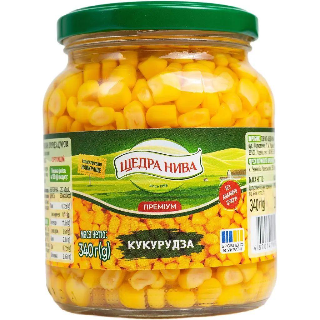 Кукурудза Десертна консервована Щедра Нива Преміум цукрова з дрібнозернових сортів в соці Банка 340г