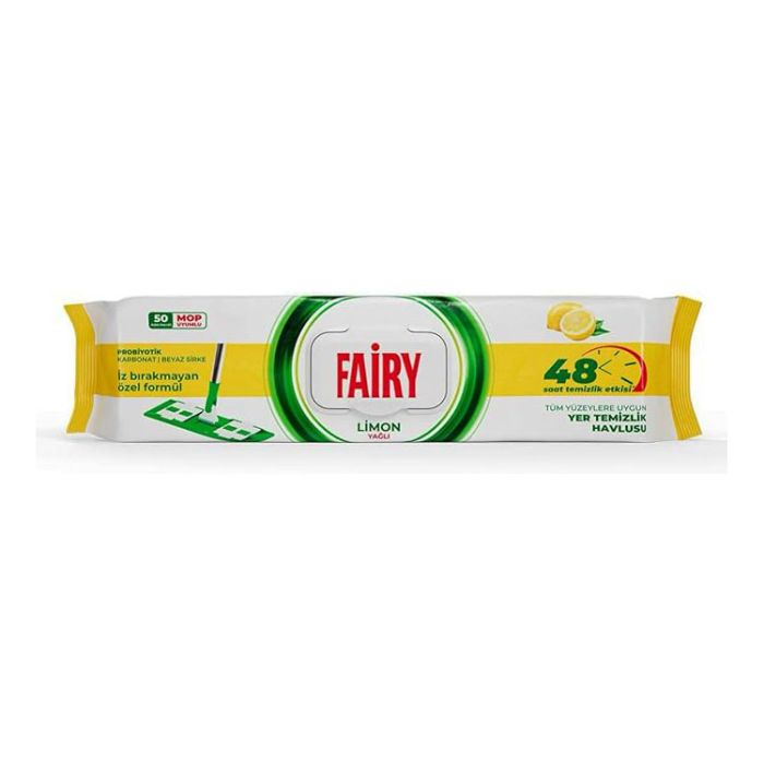 Серветки для миття Підлоги під швабру Моп-системи Fairy Wipes Probiyotik Karbonat Limon MOP 48H Фейрі Сила оцет та сода Лимон 50шт