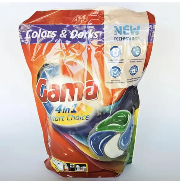 Гелеві капсули для прання Кольорових та Чорних речей Gama Colours&Dark 4in1 Smart choice Гама Розумний вибір 60шт - 1