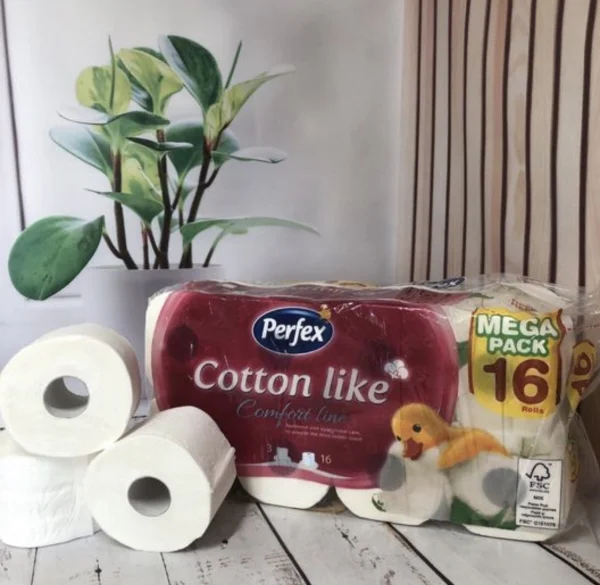 Туалетний папір у рулонах Perfex Cotton like Comfort Line natural трьохшаровий 16шт - 2