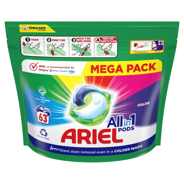 Капсули для прання Ariel Pods 3 в 1 Color Mega Pack (63шт.) кольор - 1