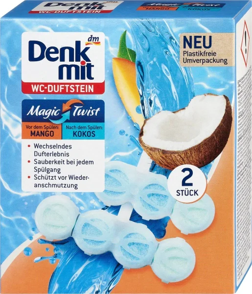 Підвіска для унітазу з подвійним ароматом манго кокос Denkmit magic twist 96г - 1