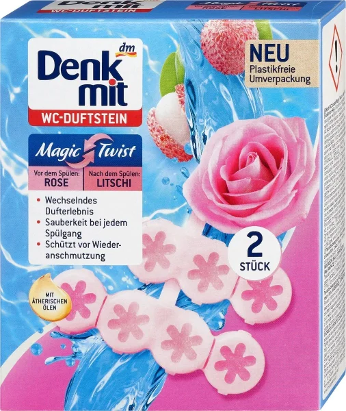 Підвіска для унітазу з подвійним ароматом троянда лічі Denkmit magic twist 96г - 1