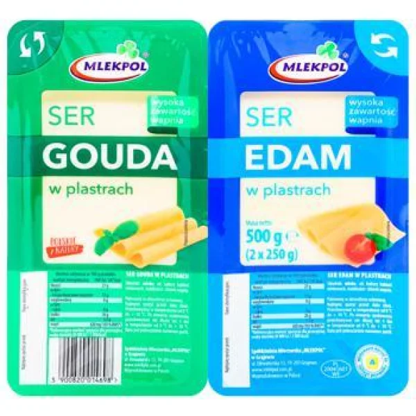 Набір сирів Mlekpol Gauda&Edam Mix мікс Гауда та Едам 2х250 нарізка 500г - 1