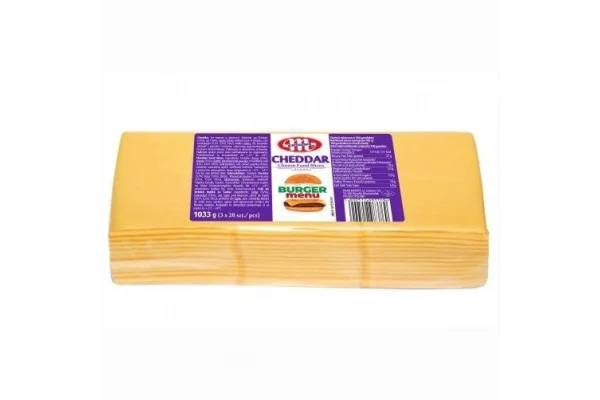 Сир тостовий слайси Mlekovita Cheddar Burger Menu Cheese food slices Чеддар Бургер меню ломтики 84шт 1033г - 2