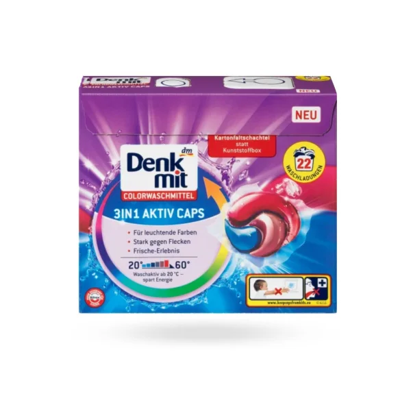 Капсули для прання Denkmit colorwaschmittel duo aktiv caps 22шт - 1