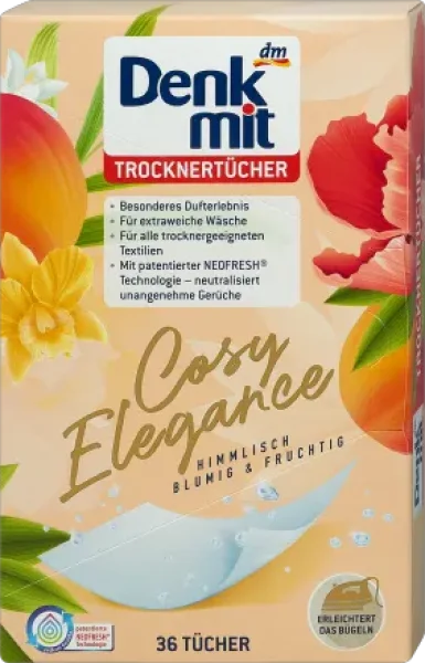 Ароматизовані серветки для одягу в сушарці Denkmit Trocknertucher Cosy Elegance 36шт - 1
