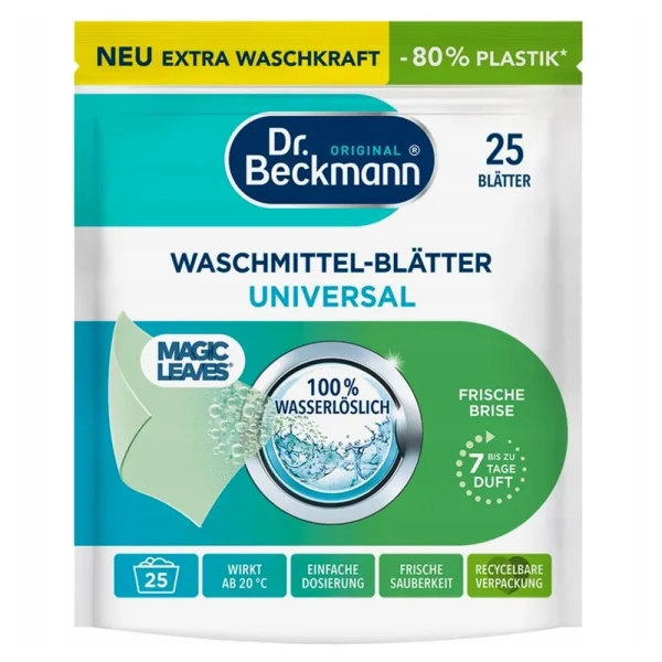 Серветки для прання розчинні Dr. Beckmann Waschmittel-Blatter Magic Leaves Universal універсальні 25шт - 1