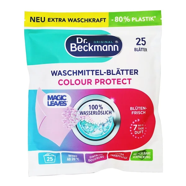 Серветки для прання розчинні Dr. Beckmann Waschmittel-Blatter Magic Leaves Color protect насичений колір 25шт - 1